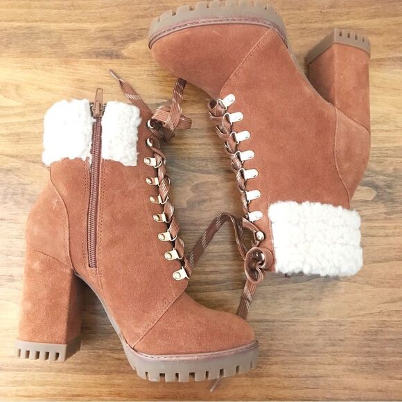 GIANNI BINI Suede Lug Sole Platform Hiking‎ Bootie Lace Up Brown Size 6 New - Picture 5 of 11